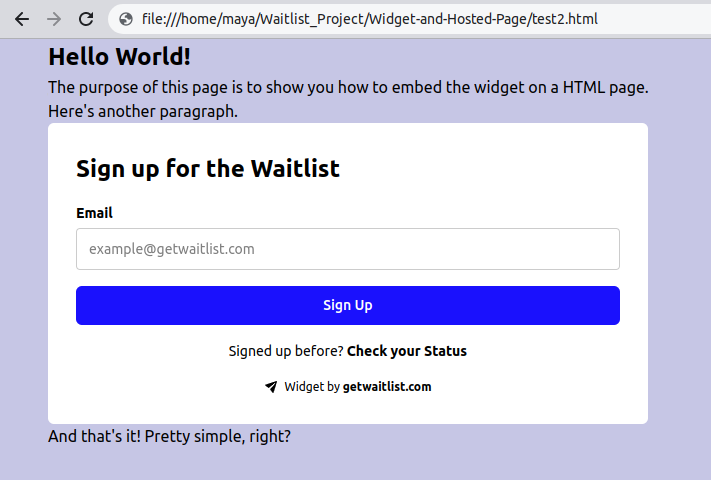 Browser example with Waitlist Widget