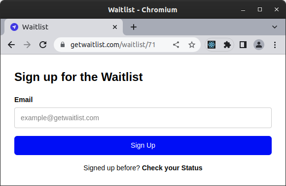 Hosted page for Waitlist widget