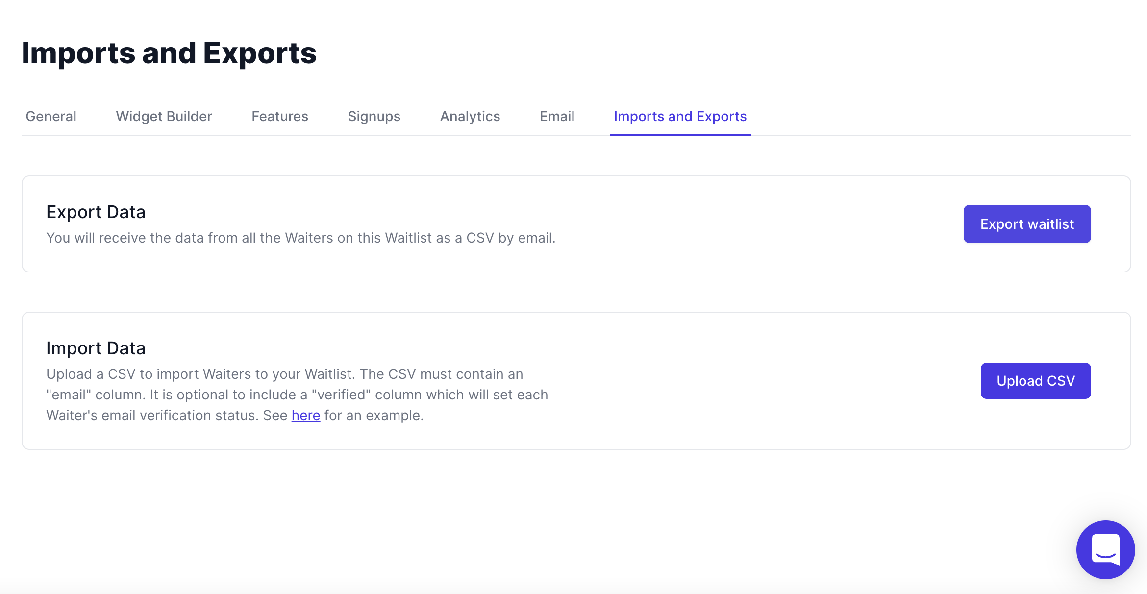 Waitlist dashboard: imports/exports interface